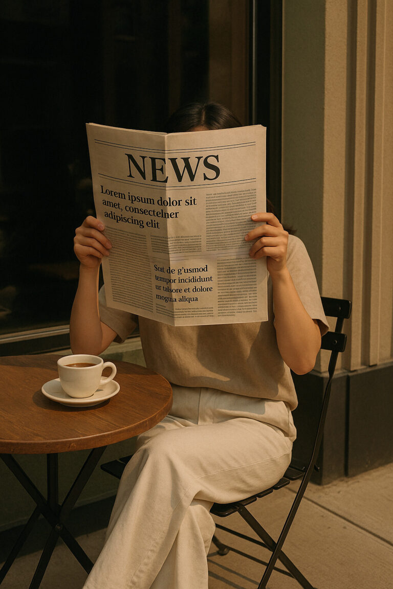 신문을 보고있는 엄마